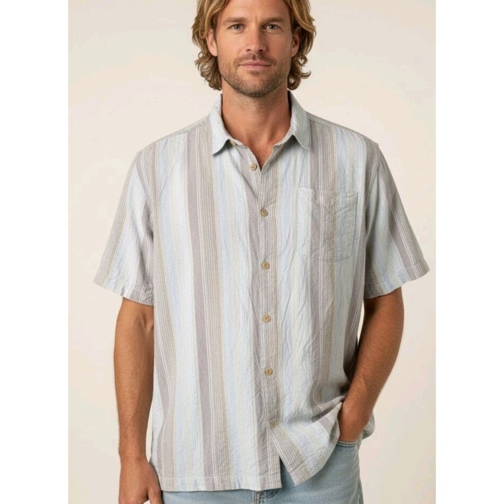 Tommy Bahama 2XL Silk Blend Camp Striped Short‎ Sleeve Button Up